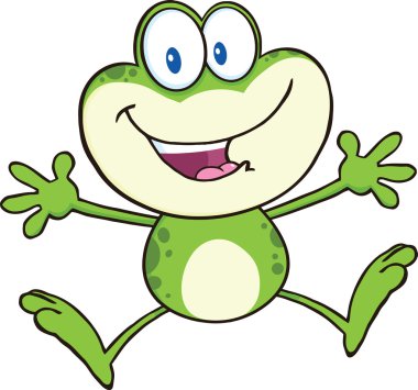 sevimli yeşil kurbağa çizgi film maskot karakter atlama