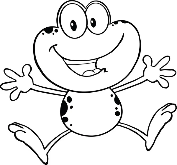 Black And White Cute Frog Cartoon Mascot Character Jumping — Stok Foto