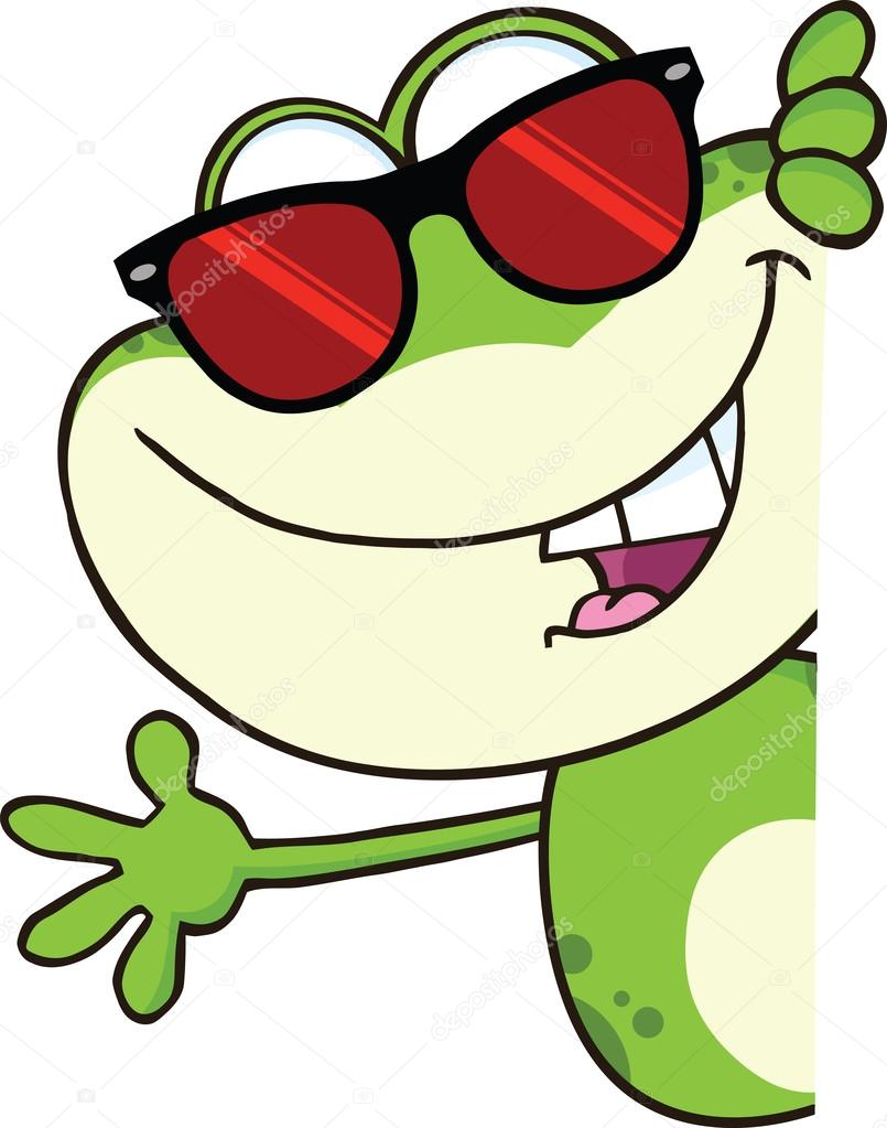 Cute Frog With Sunglasses Cartoon Mascot Character Looking Around A