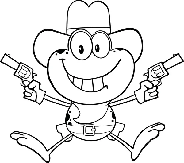 Black And White Cowboy Frog Character Holding Up Two Revolvers — Stock Photo, Image