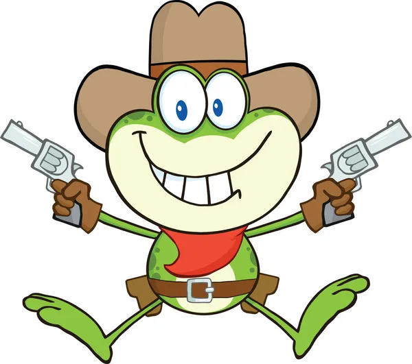 Cowboy Frog Character Holding Up Two Revolvers — Stock Photo, Image