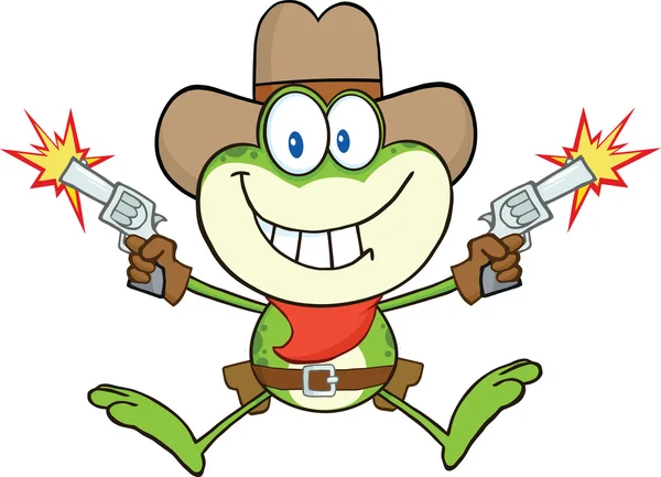 Cowboy Frog Character Shooting with Two Guns — стоковое фото