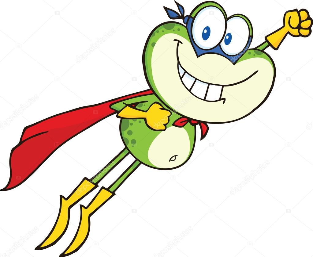 Frog Superhero Cartoon Character Flying