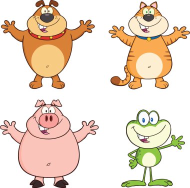 Bulldog, kedi, domuz ve kurbağa