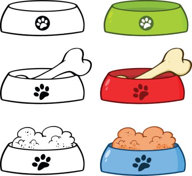 köpek kemik ve köpek kase karikatür resimler koleksiyonu ayarla