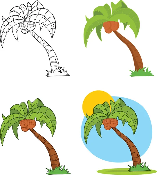 Palm Tree Cartoon Illustrations  Set Collection — Stock Photo, Image