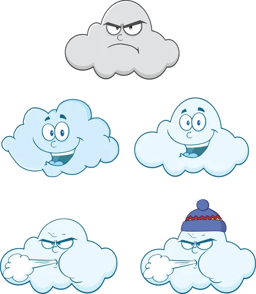 Mutlu ve kızgın bulutlar karikatür karakter kümesi koleksiyonu — Stok fotoğraf
