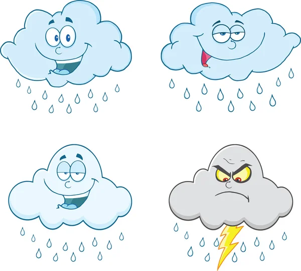 Raining Clouds Cartoon Characters  Set Collection — Stockfoto