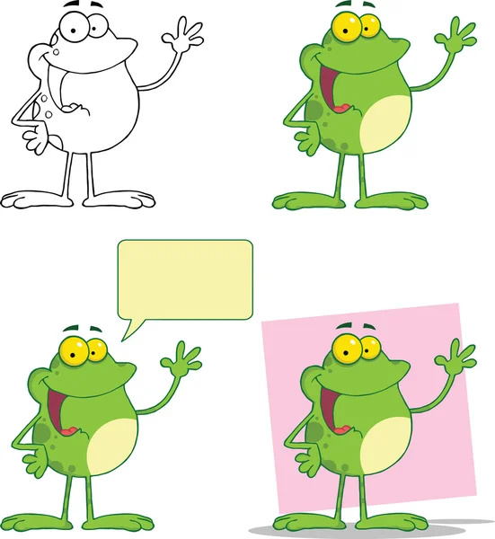 Happy Frog ondeando una colección de personajes de dibujos animados de saludo —  Fotos de Stock