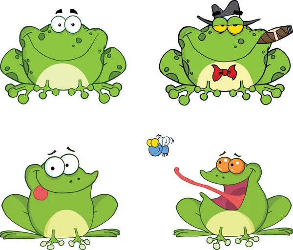 Zadowolony żaby kreskówka kolekcji zestawu znaków 2 — Zdjęcie stockowe