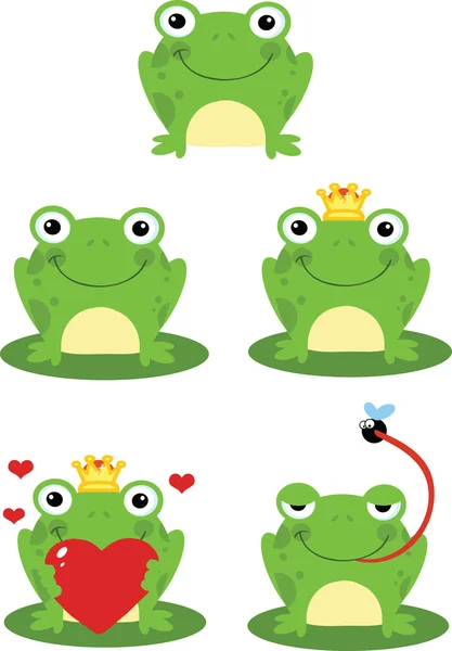 Happy Frog Sitting On A Leaf Characters  Set Collection — Stock Photo, Image