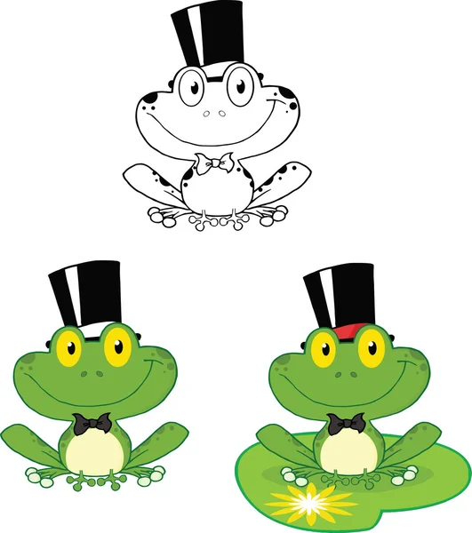 Damat kurbağa karakter gülümseyen koleksiyonu ayarla — Stok fotoğraf