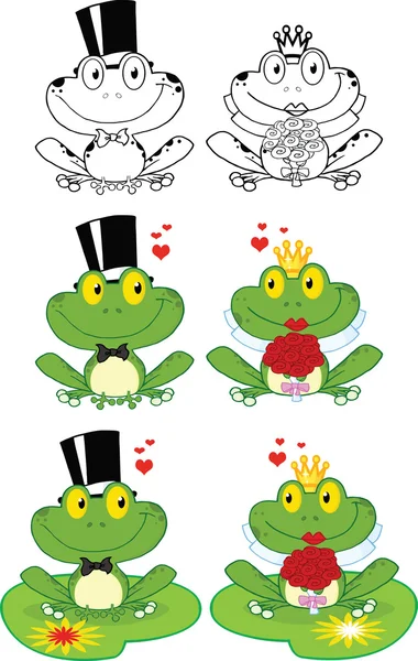 Happy Groom and Bride Frog Characters  Set Collection — Stock Photo, Image