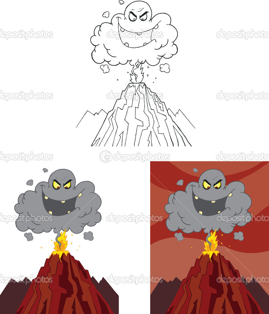 Evil Black Cloud Over Erupting Volcano  Set Collection
