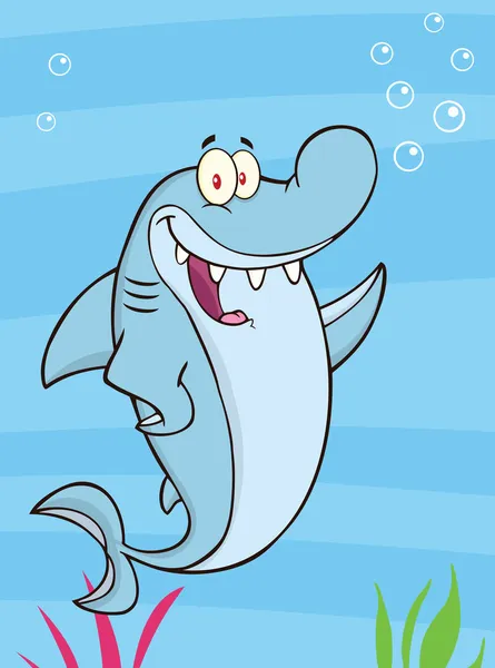 Happy Shark Cartoon Character Waving  Illustration — Stok Foto