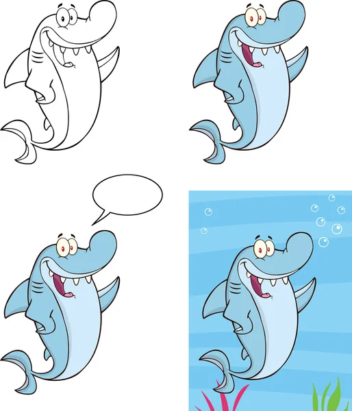 Personagem dos desenhos animados de tubarão 3. Coleção de conjuntos — Fotografia de Stock