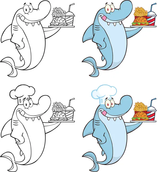 Shark Cartoon Character 5. Set  Collection — Stock Photo, Image