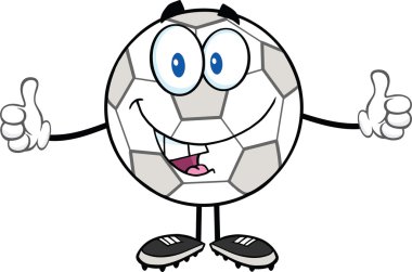 Çift başparmak vazgeçmek mutlu futbol topu çizgi film karakteri