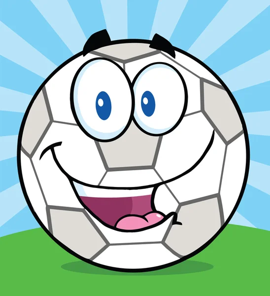 Happy Soccer Ball Cartoon Character On Grass — Stock Photo, Image