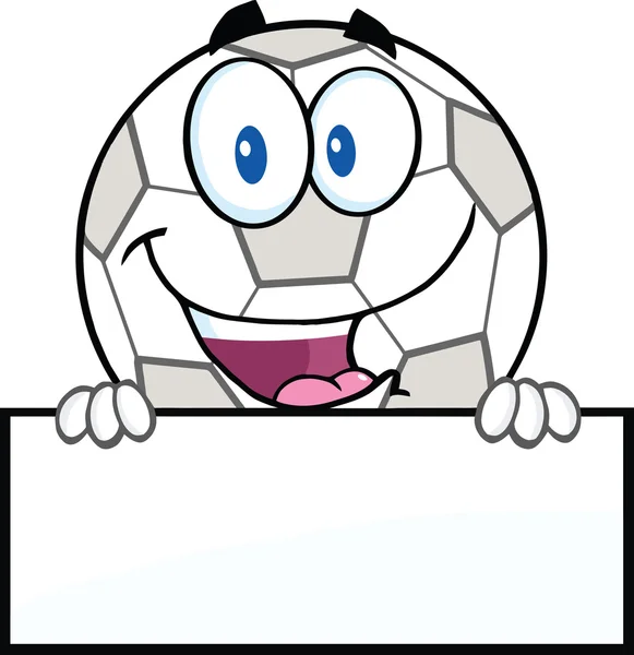 हैप्पी फुटबॉल बॉल कार्टून चरित्र रिक्त संकेत पर — स्टॉक फ़ोटो, इमेज