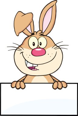 sevimli tavşan maskot karakter üzerinde boş işareti karikatür.