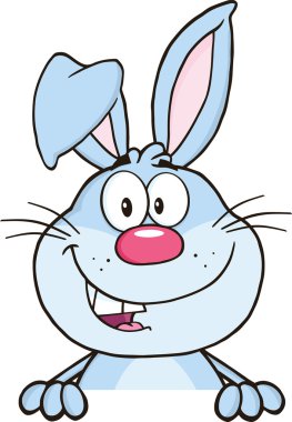 mavi tavşan maskot karakter üzerinde boş işareti karikatür.