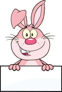 sevimli pembe tavşan maskot karakter üzerinde boş işareti karikatür.