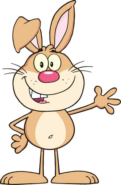 Smiling Rabbit Cartoon Character Waving For Greeting — Stock Photo, Image