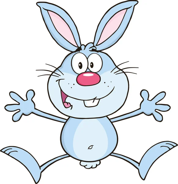 Happy Blue Rabbit Cartoon Character Jumping — Stock Photo, Image