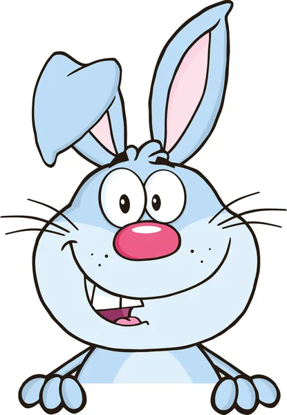 Niebieski królik kreskówka maskotka na pusty znak — Zdjęcie stockowe