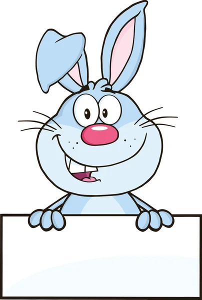 Cute Blue Rabbit Cartoon Mascot Character Over Blank Sign — Stock Photo, Image