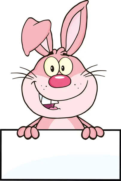 Cute Pink Rabbit Cartoon Mascot Character Over Blank Sign — Stock Photo, Image