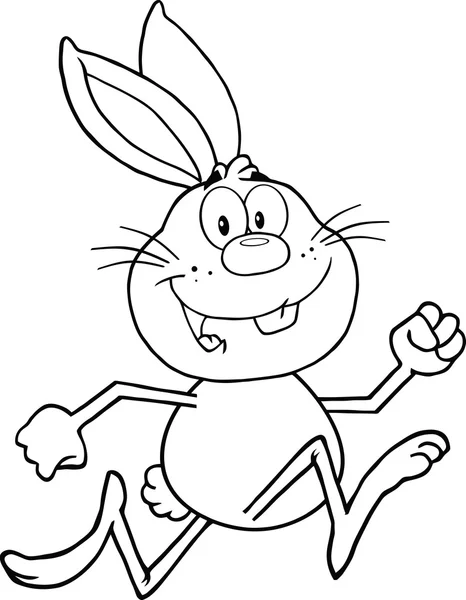 Černá a bílá usmívající se králík kreslená postava běží — Stock fotografie