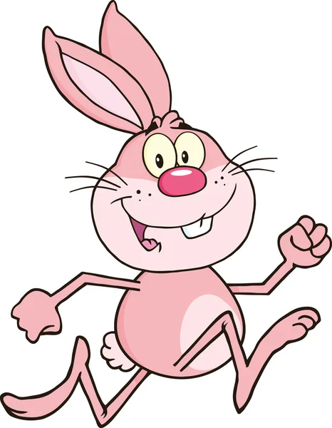 微笑着粉红色兔子卡通人物运行 — 图库照片