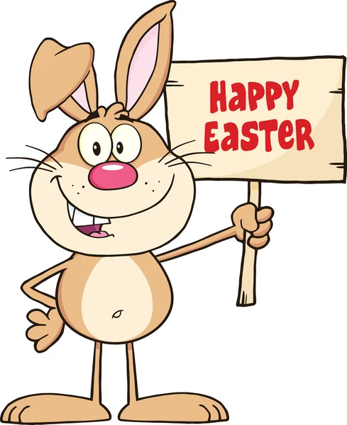 Funny Rabbit Cartoon Character Holding A Wooden Board With Text — Stock Photo, Image