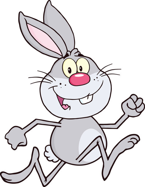 Smiling Gray Rabbit Cartoon Running
