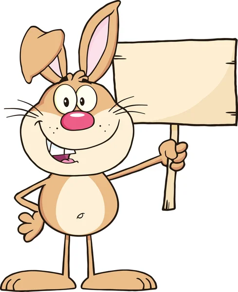 Funny Rabbit Cartoon Character Holding A Wooden Board — Stock Photo, Image