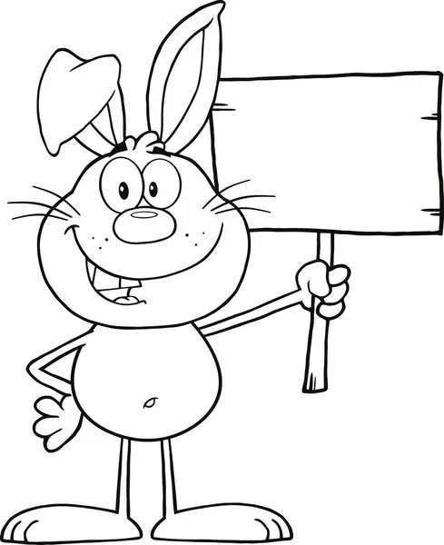 Black And White Funny Rabbit Character Holding A Wooden Board — Stock Photo, Image