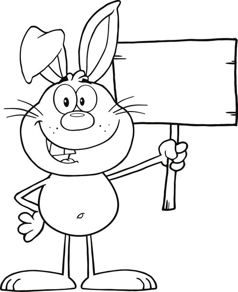 Black and White Funny Rabbit Character Holding A Wooden Board
