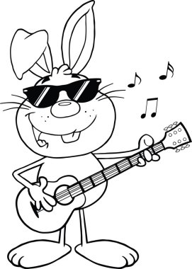 bir gitar çalarken güneş gözlüğü ile siyah beyaz komik tavşan