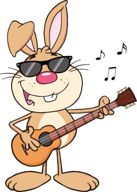 Komik Tavşan bir gitar çalarken güneş gözlüğü ile
