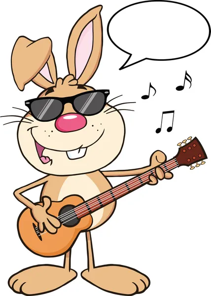 Lapin brun drôle avec des lunettes de soleil jouant une guitare et chantant — Photo