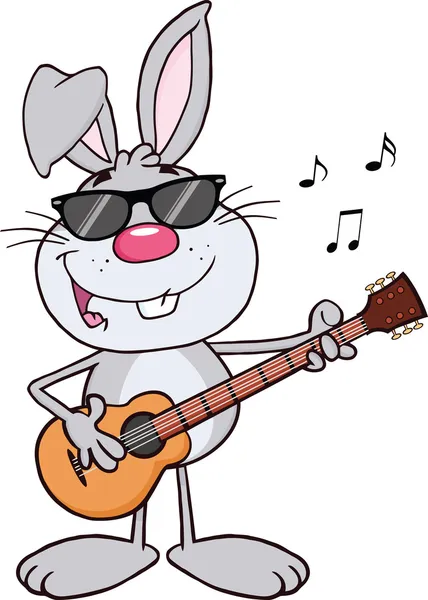 Funny Gray Rabbit With Sunglasses Playing A Guitar And Singing — Stock Photo, Image