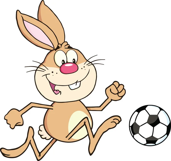 Söt kanin seriefiguren spelar med fotboll — Stockfoto