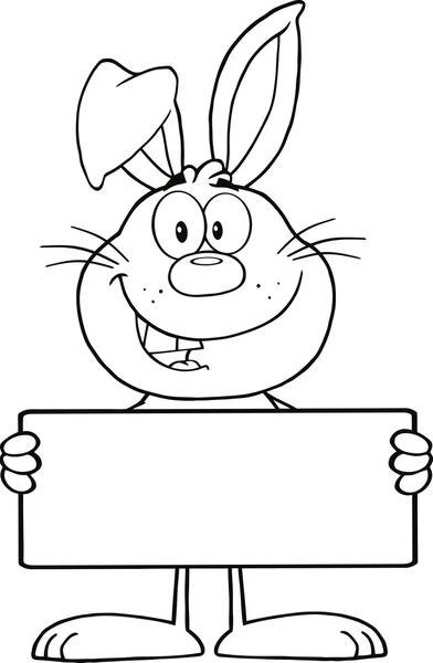 Black and White Funny Rabbit Character Holding A Banner — стоковое фото