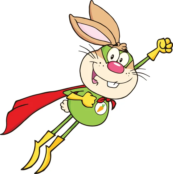 Hnědý králík superhrdina kreslená postava létání — Stock fotografie