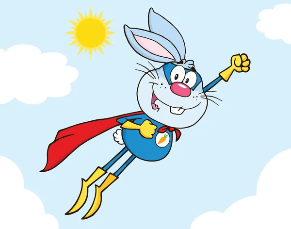 Blue Rabbit Superhero Character Flying In The Sky — Stock Photo, Image