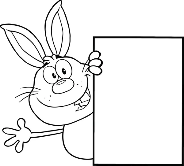 Black And White Rabbit Character Looking Around A Blank Sign And Waving — Stock Photo, Image