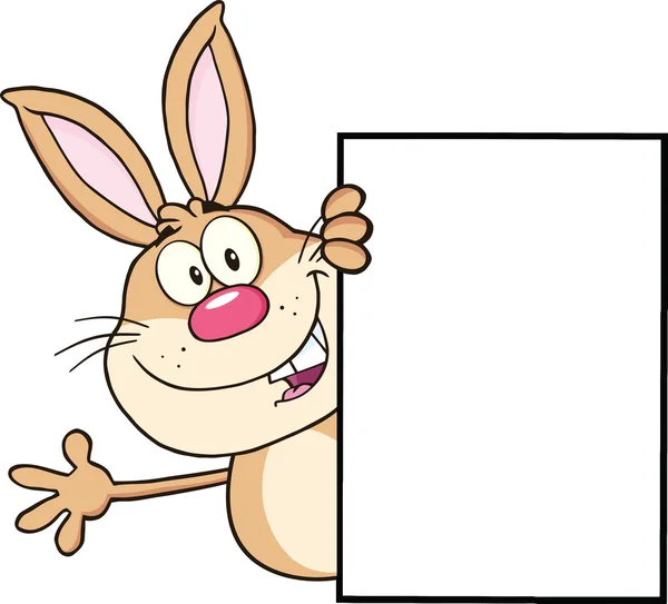 Cute Rabbit Character Looking Around A Blank Sign And Waving — Stock Photo, Image