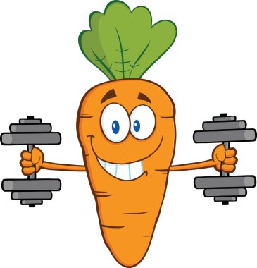 havuç çizgi film karakteri ile Halter egzersiz gülümseyen